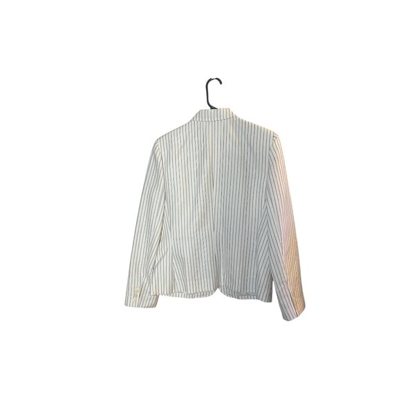 Lauren Ralph Lauren Ivory Pinstripe Blazer Jacket Sz 10  Lined Linen Blend - Picture 2 of 14